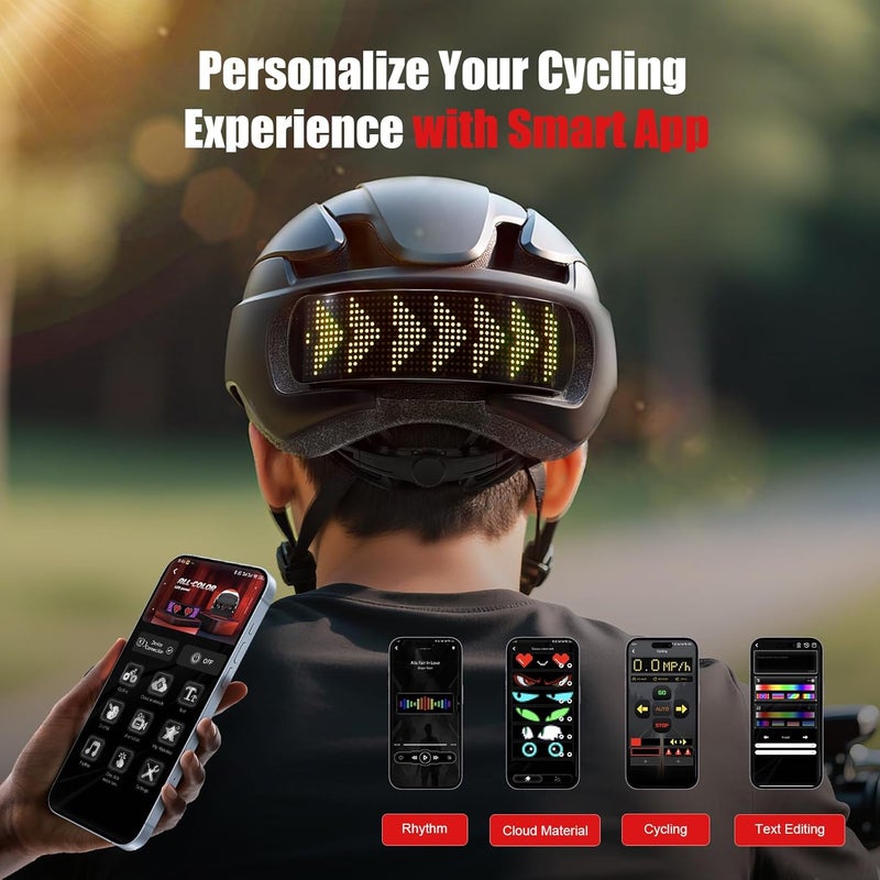 asteron Bike Helmet, Bicycle Helmets with Light, 360° High Visibility LED Display, Lightweight Adjustable Mountain Bike Helmet with Turn Signals, Smart APP Controlled, Helmets for Adults, Youth, Men & Women - Image 3